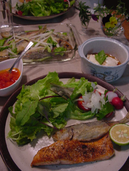 鯵のマリネ,生鮭の塩胡椒グリル