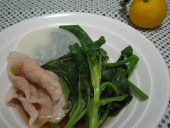 料理,クレソンとほうれん草の豚鍋