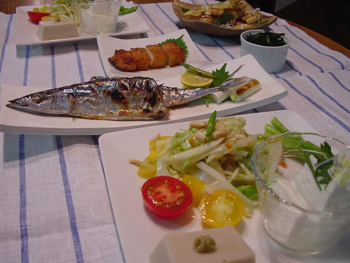 秋刀魚の塩焼き夕食