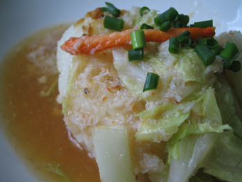 料理,焼きおむすびのカニスープ