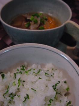 セロリ葉ご飯と豚汁